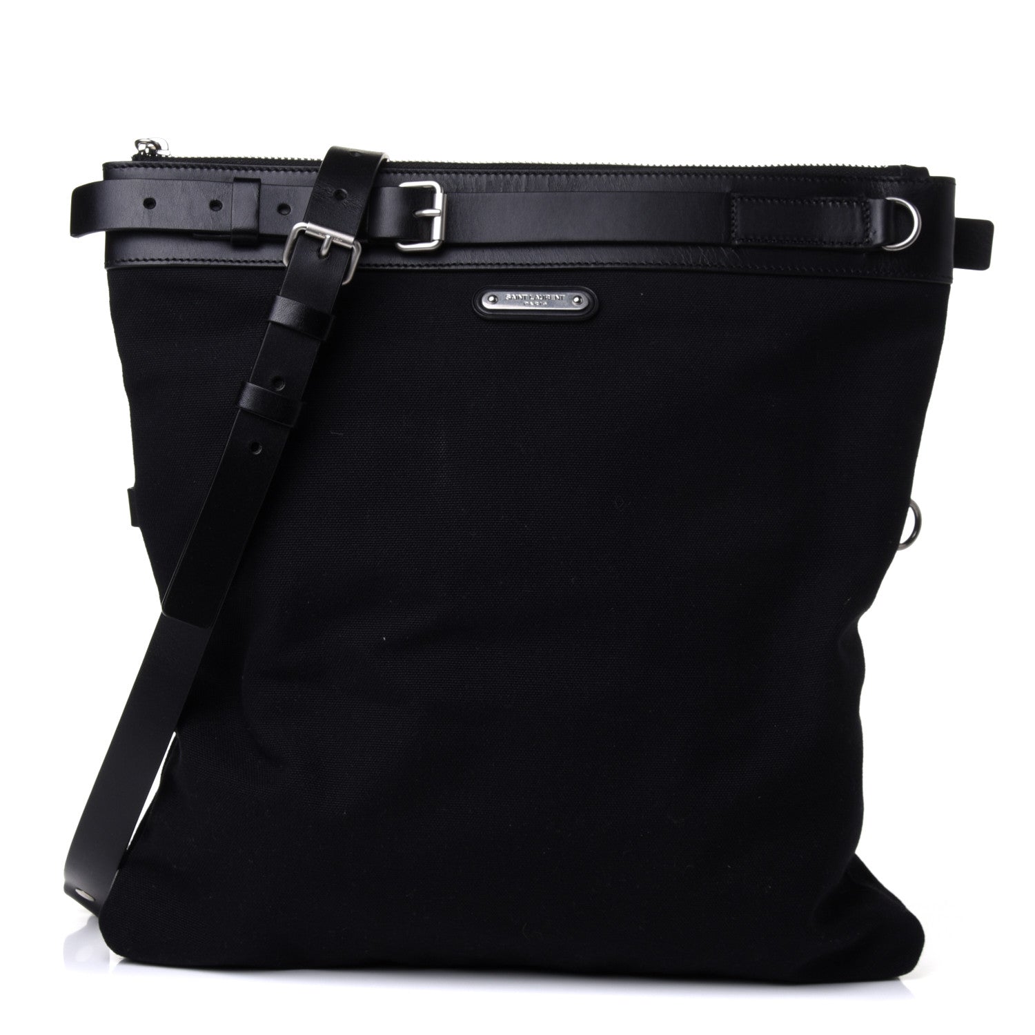 Saint Laurent Canvas Calfskin Belted Flat Messenger Bag Black 1 of 4