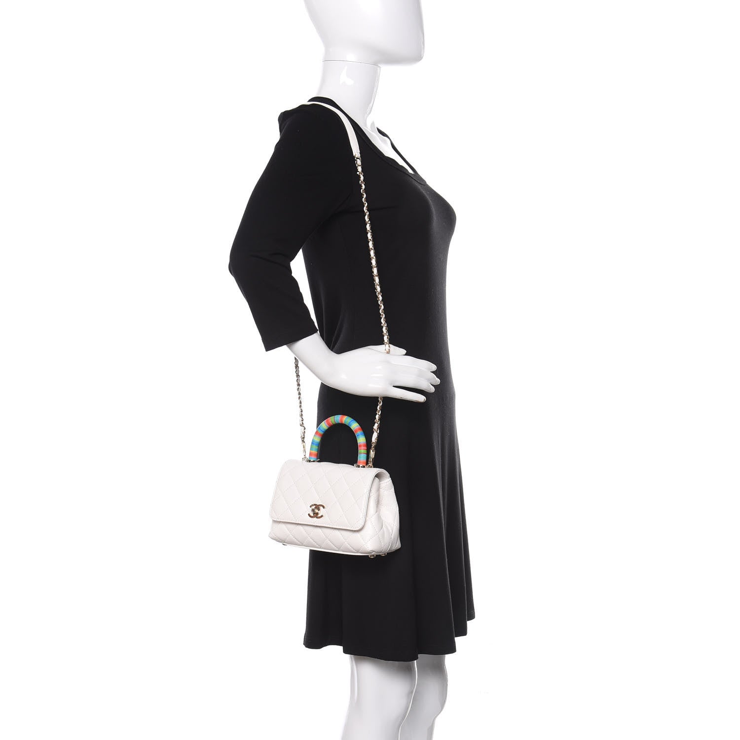 Chanel Goatskin Quilted Extra Mini Rainbow Coco Handle Flap White 2 of 11