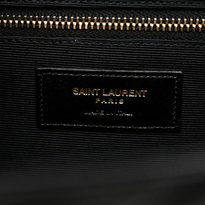 Saint Laurent Grain De Poudre Matelasse Chevron Large Monogram Satchel Black 6 of 10