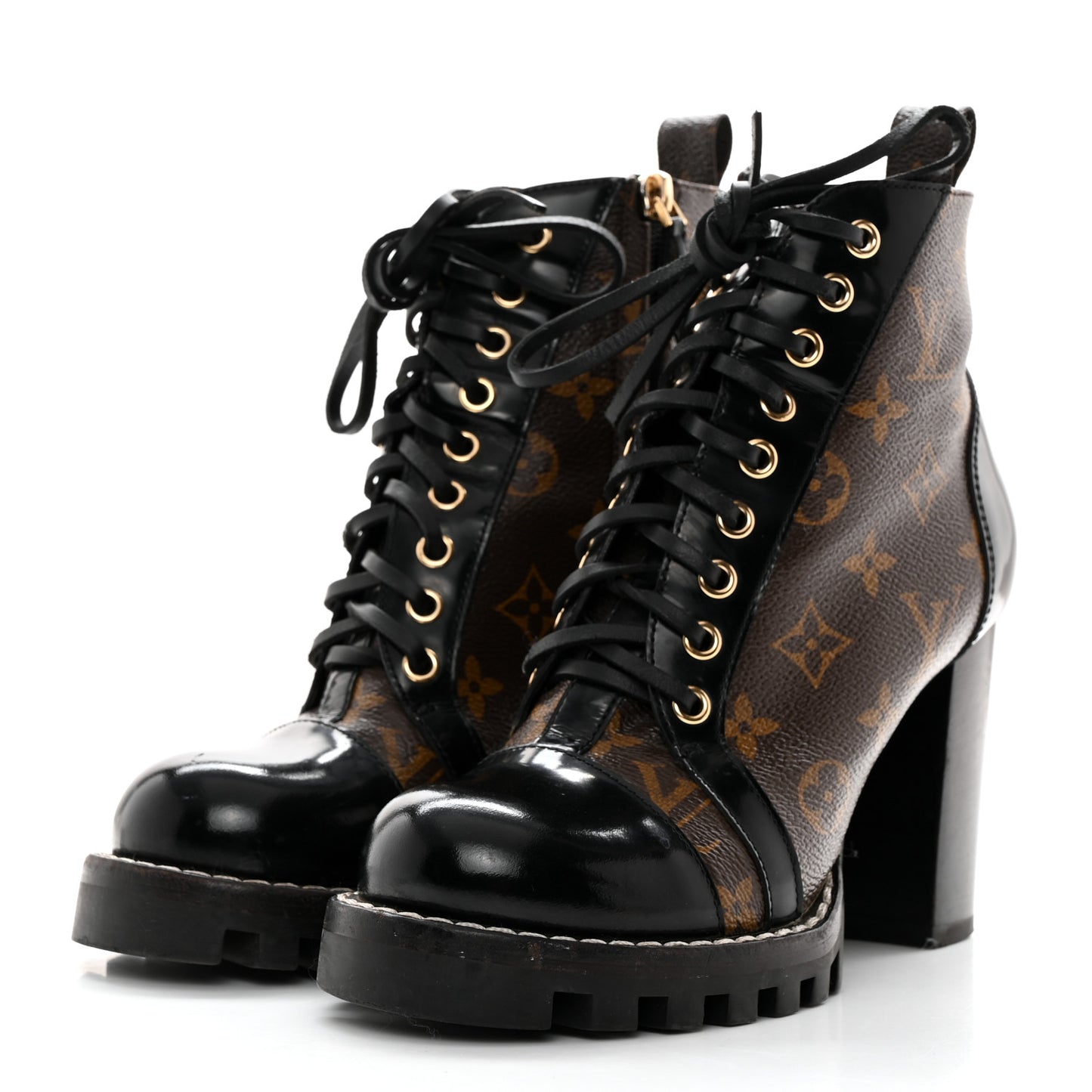 Patent Calfskin Monogram Star Trail Ankle Boots 37.5 Black