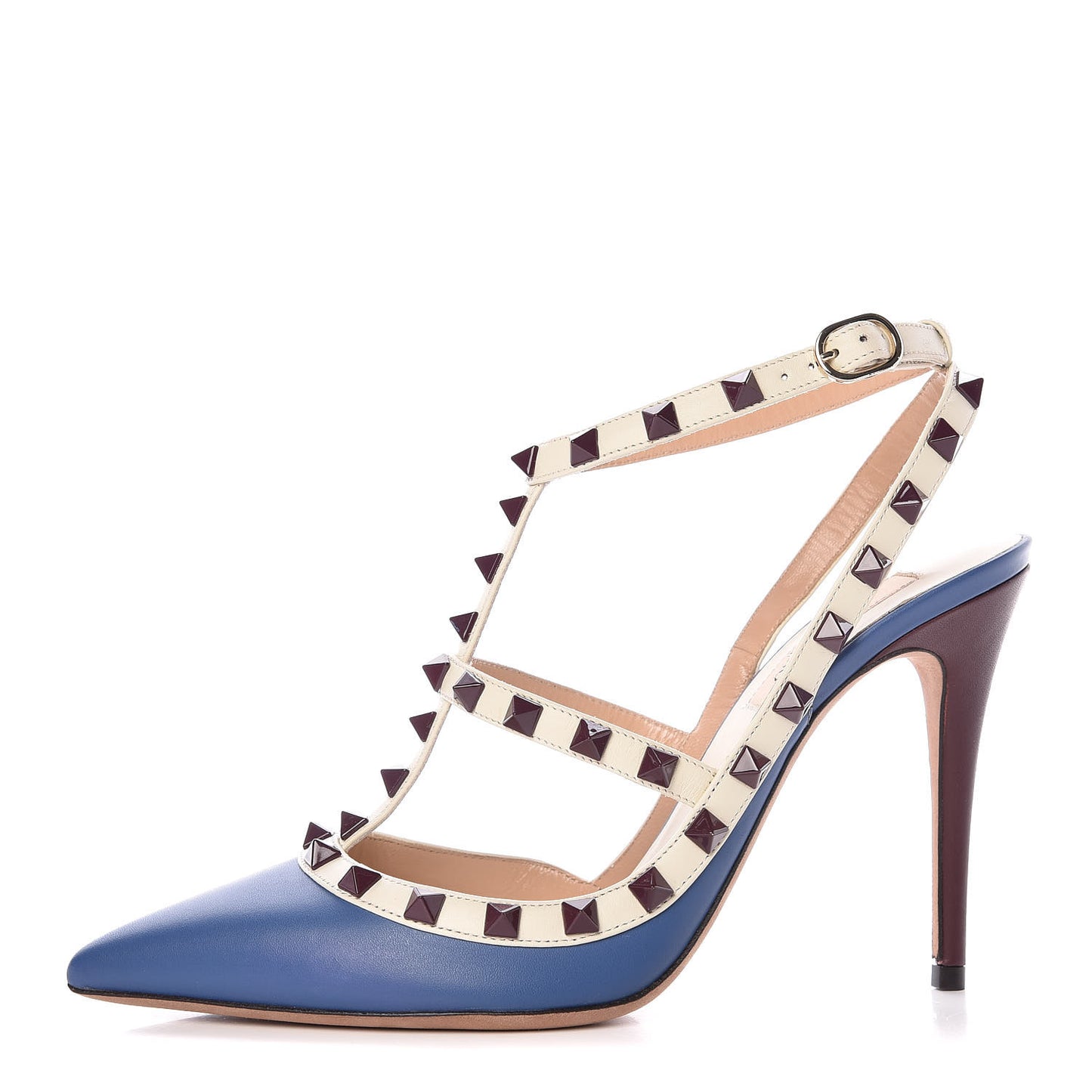 Nappa Rockstud Ankle Strap 100mm Pumps 38.5 Indaco Light Ivory