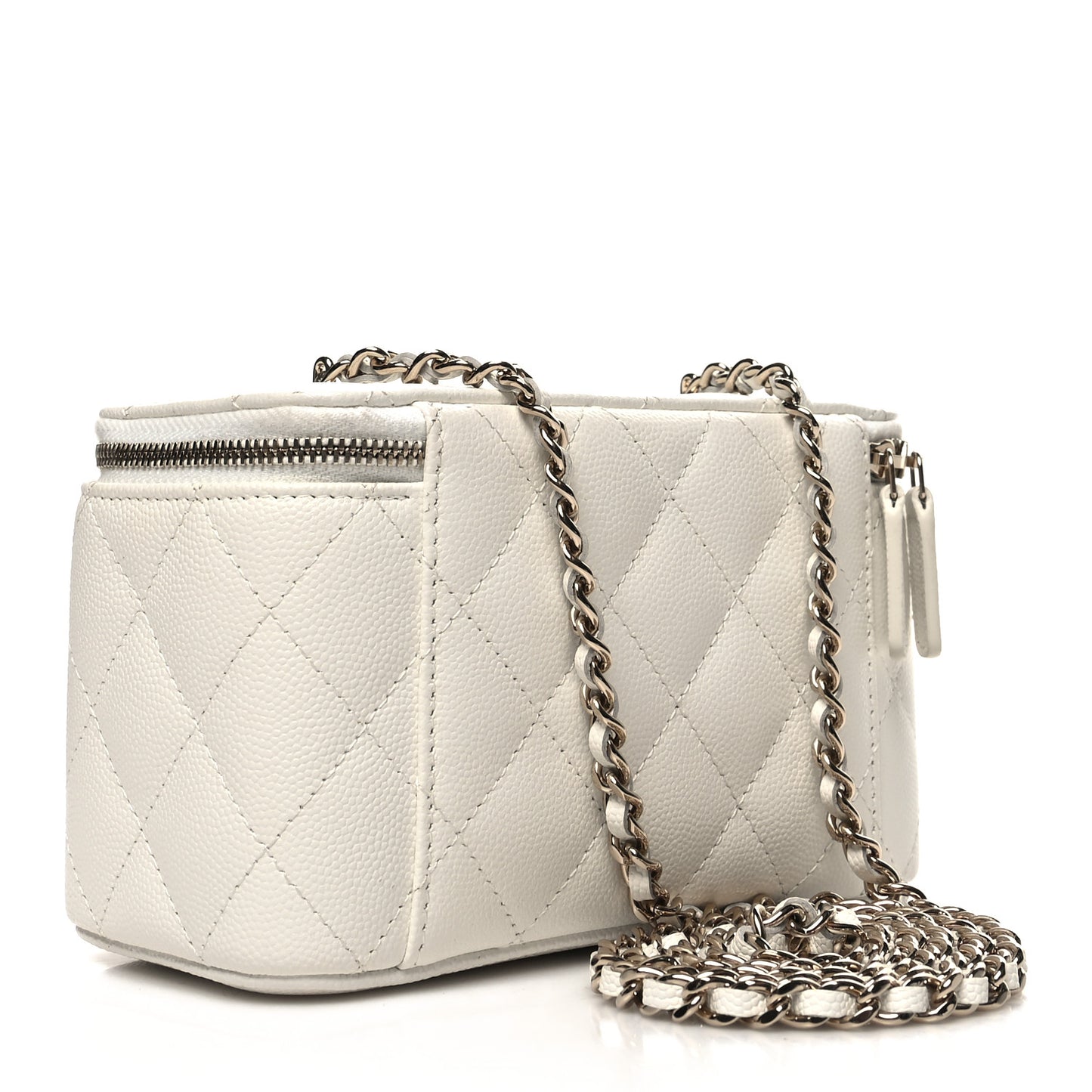 Caviar Quilted Small Vanity Case With Chain White