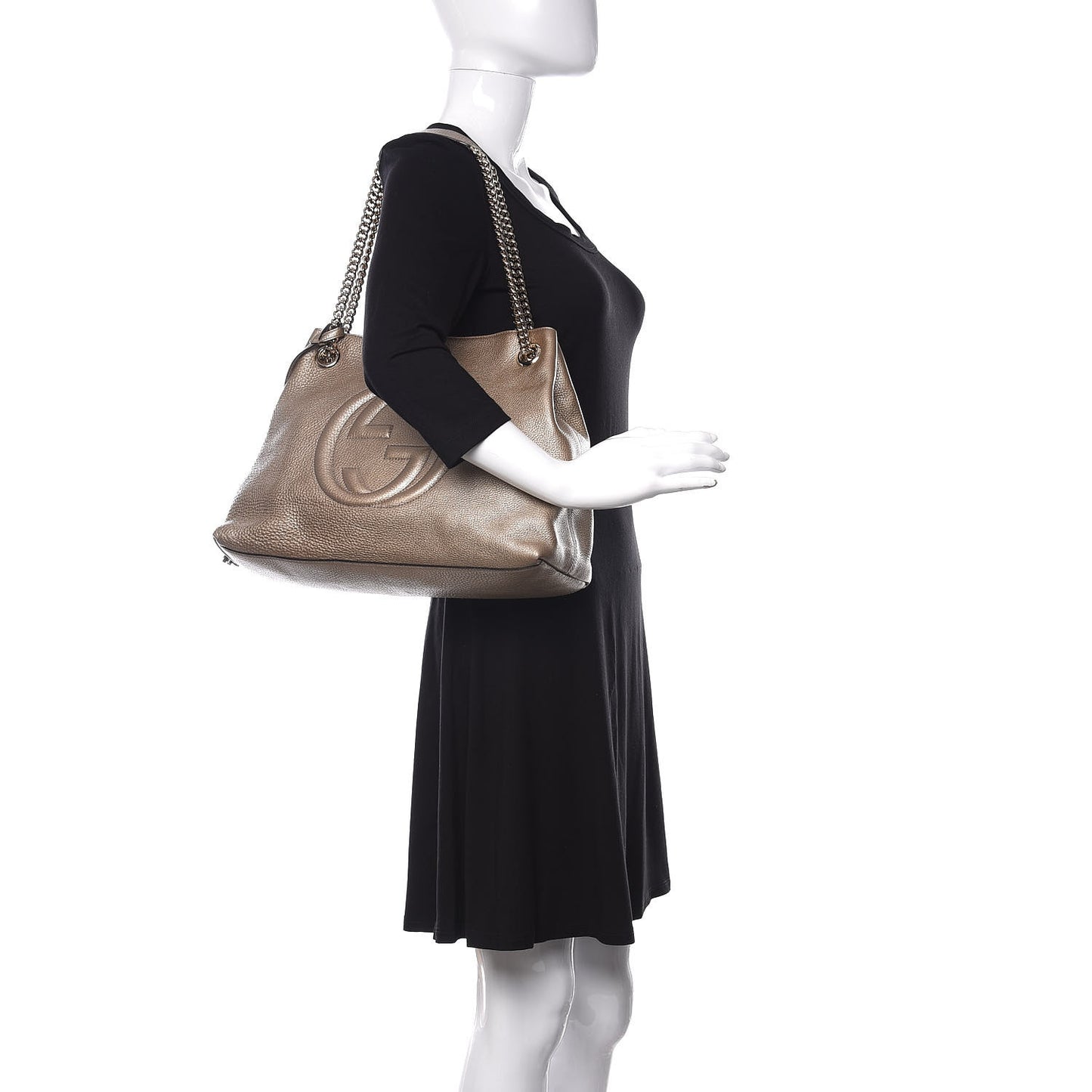 Metallic Pebbled Calfskin Medium Soho Chain Shoulder Bag Golden Beige