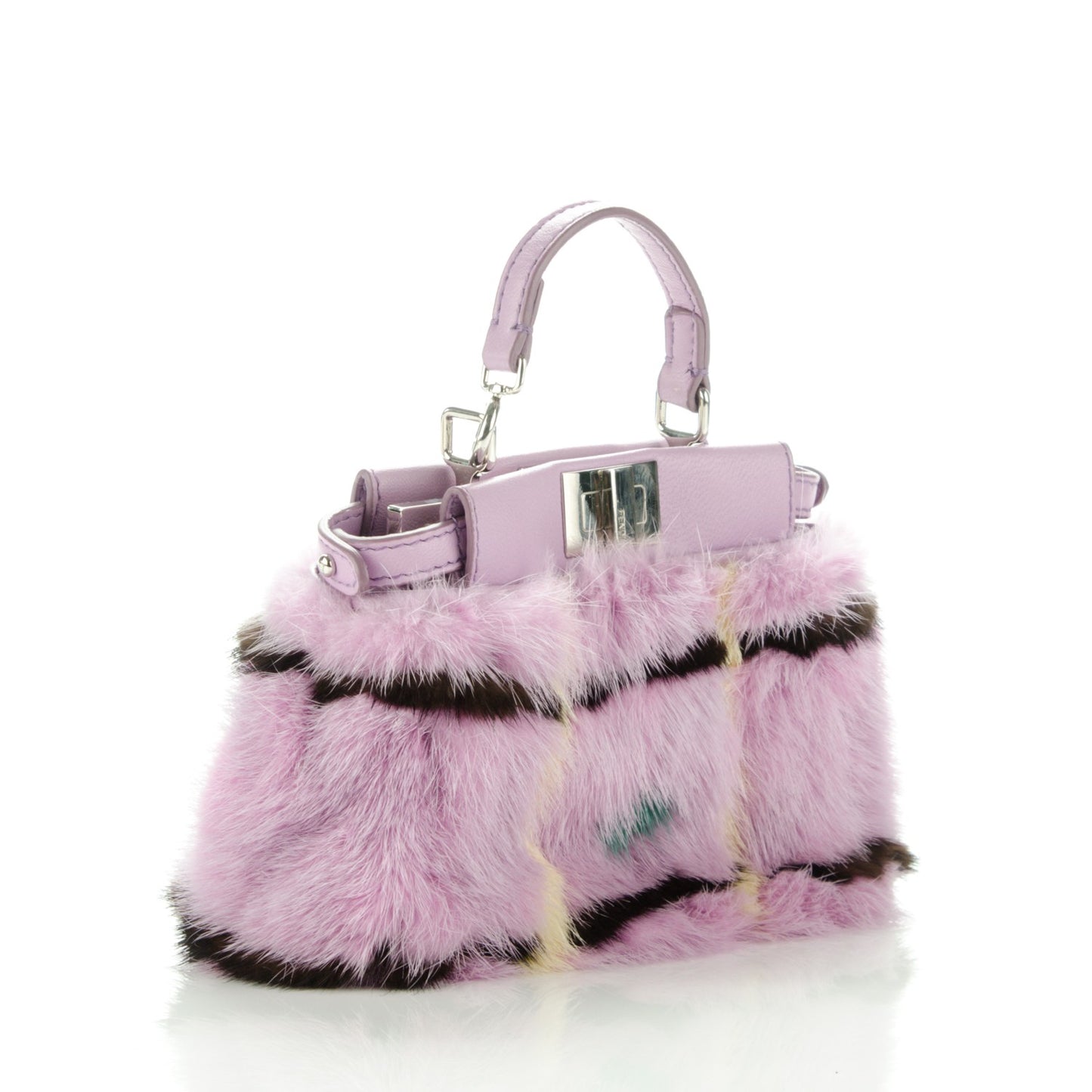 Mink Fur Shiny Nappa Chess Print Micro Peekaboo Iconic Satchel Lavanda Multicolor
