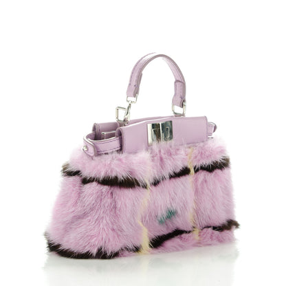 Fendi Mink Fur Shiny Nappa Chess Print Micro Peekaboo Iconic Satchel Lavanda Multicolor 3 of 6