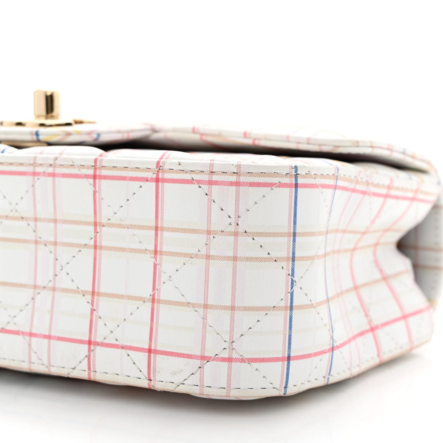 Calfskin Quilted Plaid Printed Small Single Flap White Multicolor