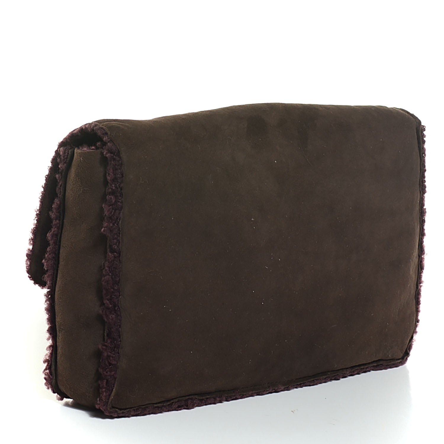 Chanel Suede Shearling Flap Clutch Brown Purple 3 of 8