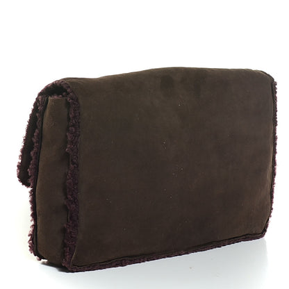 Chanel Suede Shearling Flap Clutch Brown Purple 3 of 8
