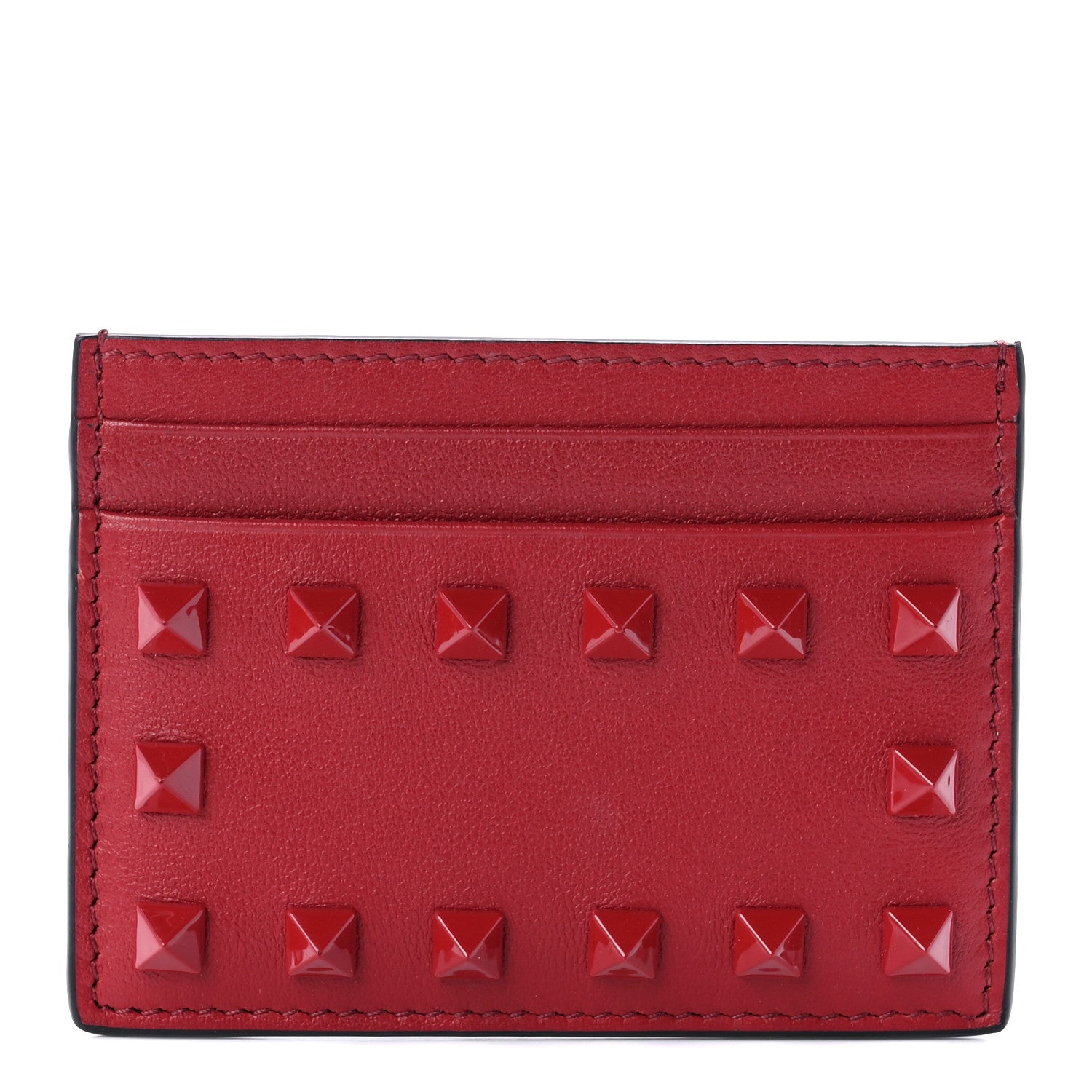 Valentino Garavani Vitello Rockstud Card Holder Red 1 of 8