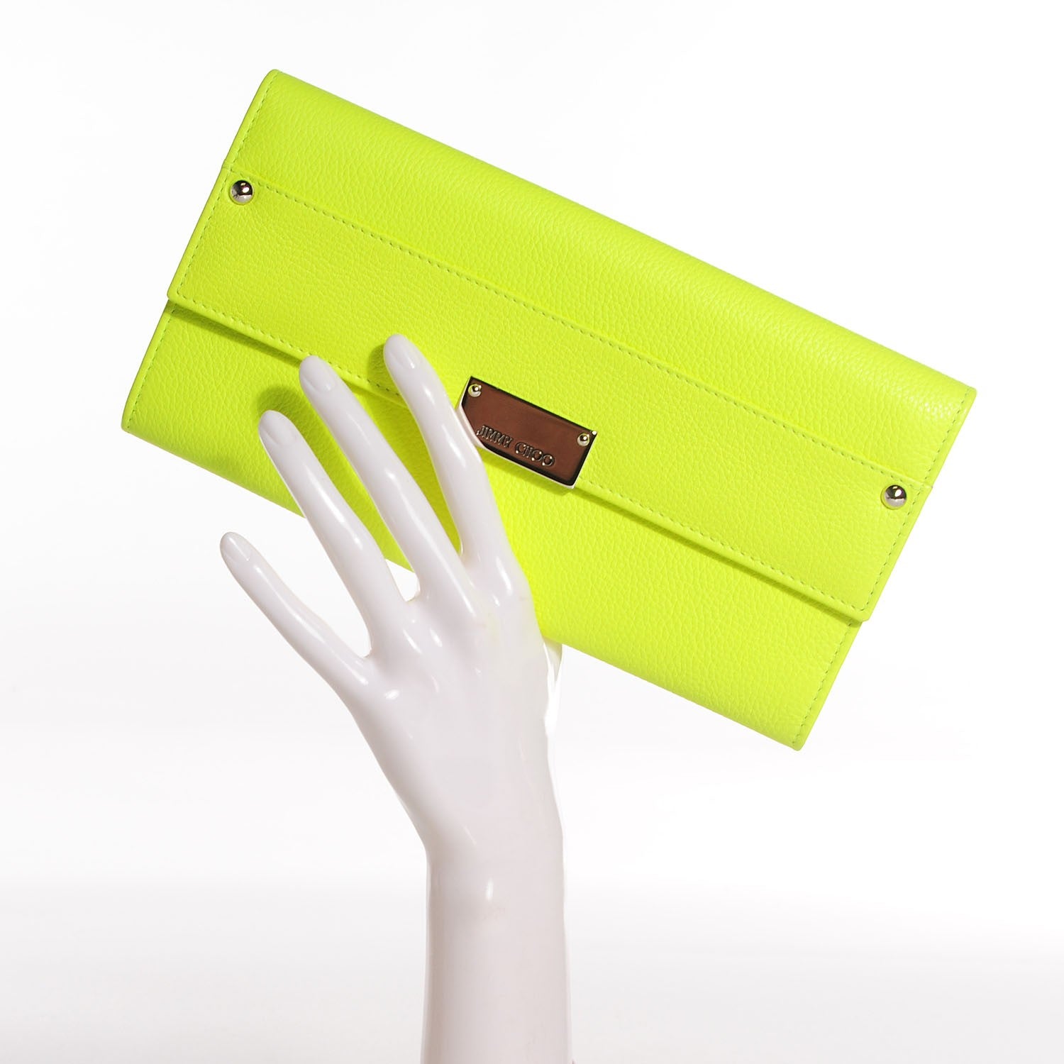 Jimmy Choo Grainy Calf Reese Wallet Clutch Neon Yellow 2 of 9