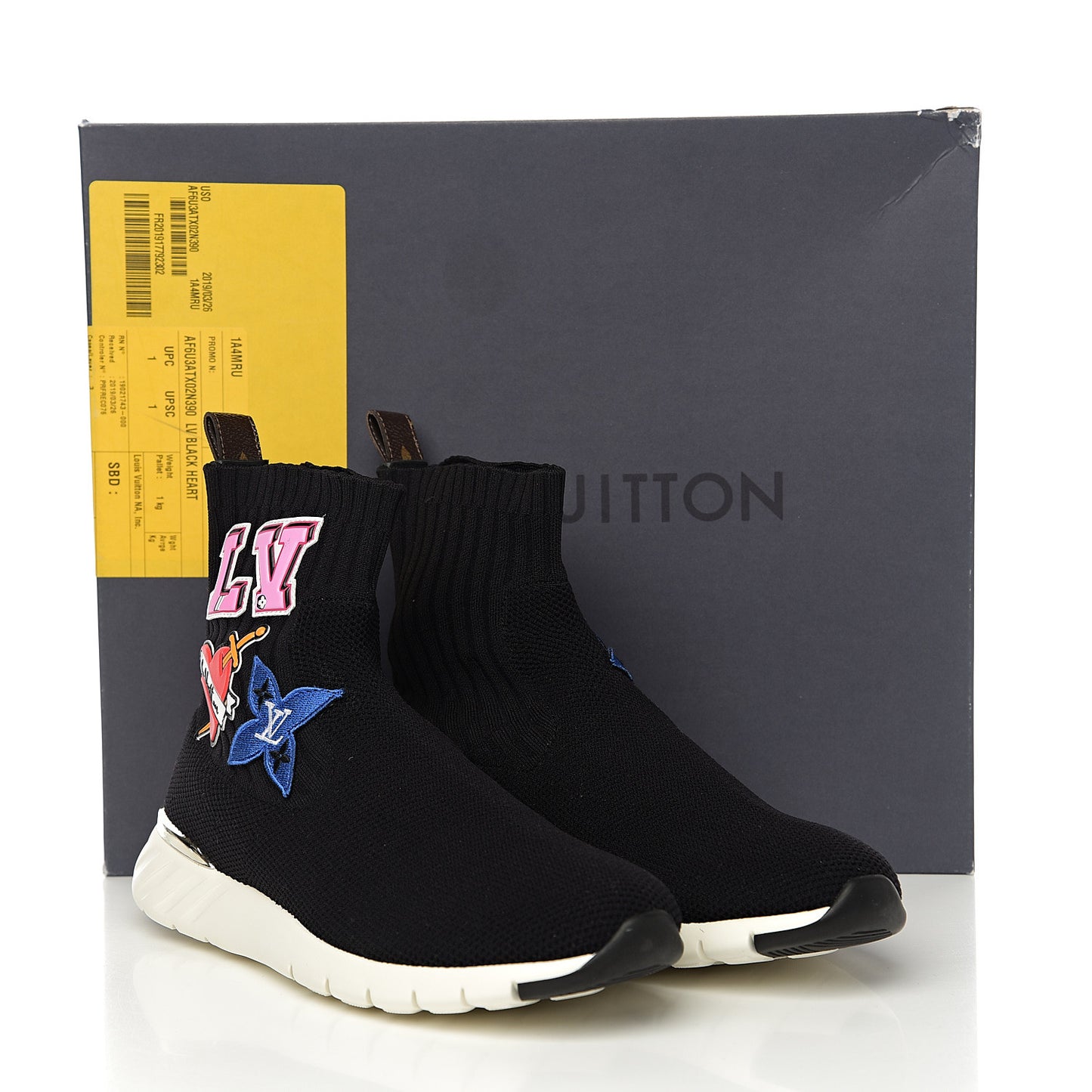 Stretch Fabric LV Black Heart Sock Sneaker 39 Black
