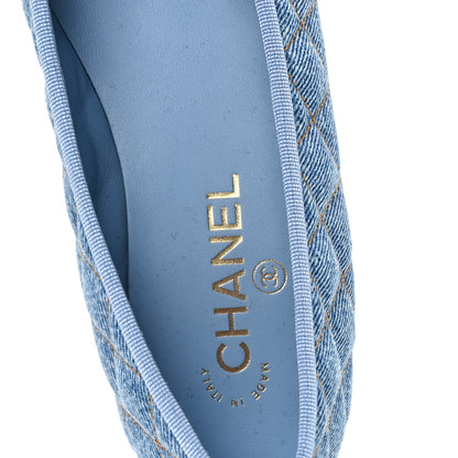 Chanel Denim Quilted CC Cap Toe Ballerina Flats 40 Light Blue 7 of 10