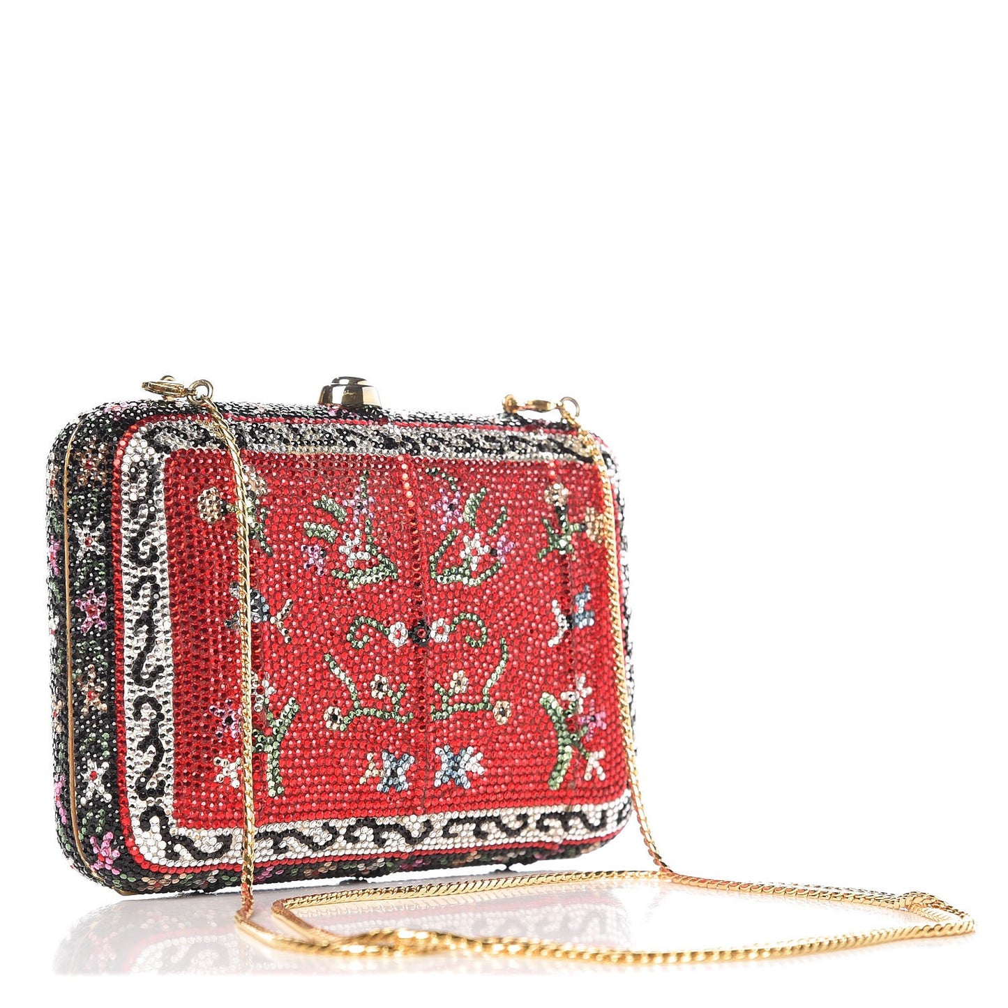 Swarovski Crystal Floral Minaudiere Clutch Red