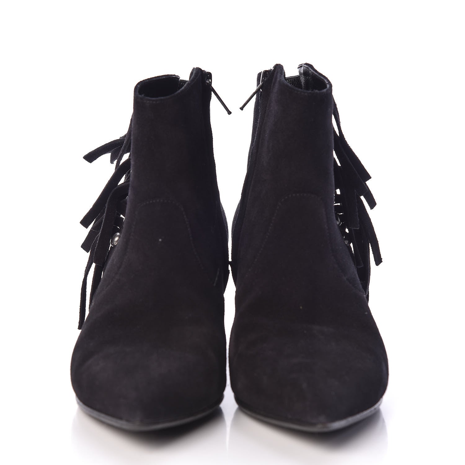 Saint Laurent Suede Fringe Cat Ankle Boots 36.5 Black 2 of 12
