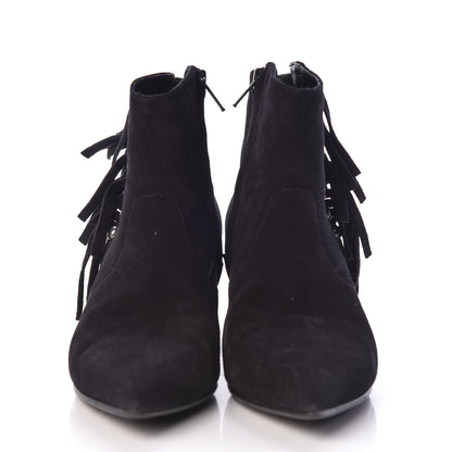 Saint Laurent Suede Fringe Cat Ankle Boots 36.5 Black 2 of 12