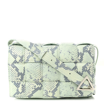 Bottega Veneta Goatskin Python Embossed Padded Cassette Crossbody Bag Dew Black Silver 1 of 9