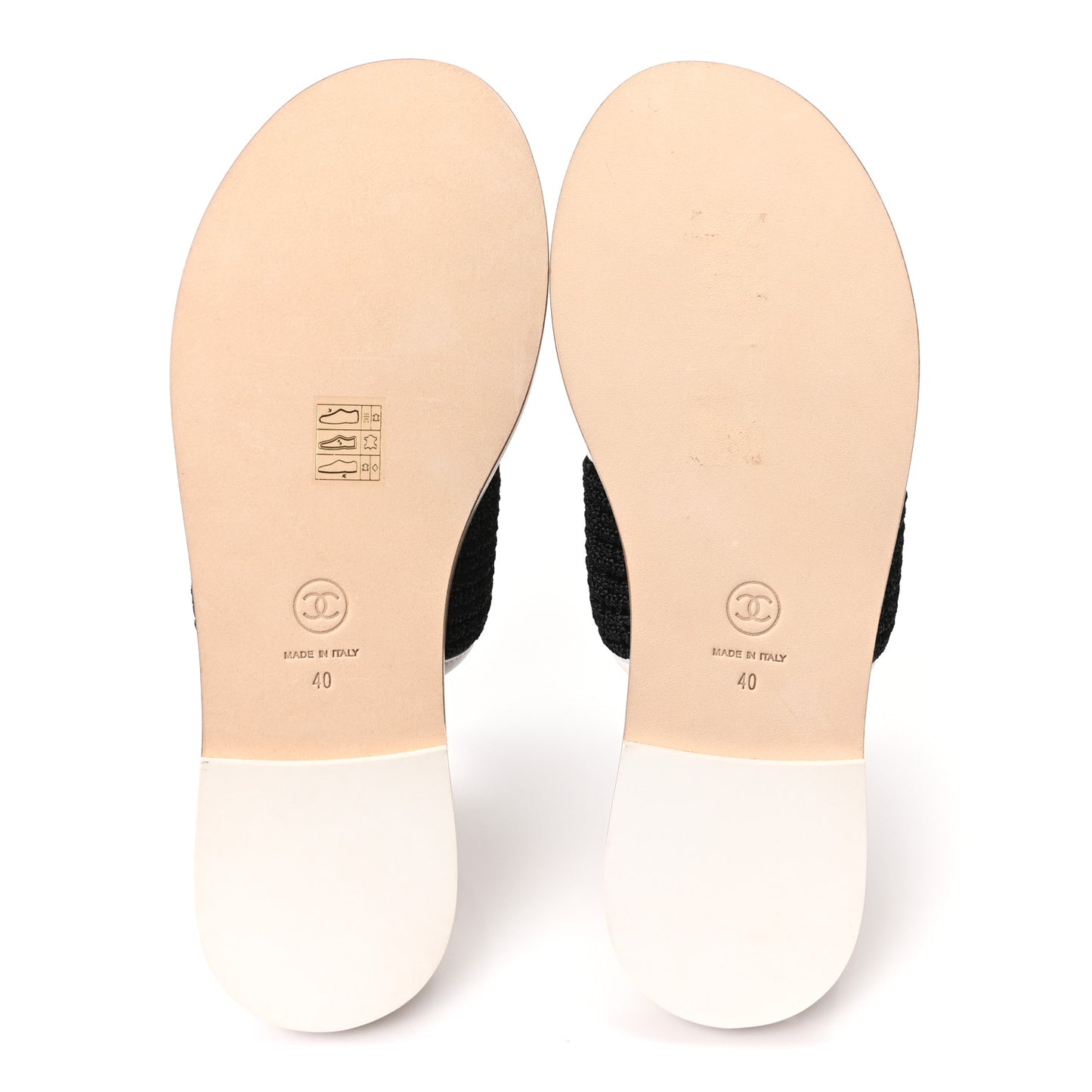 Raffia Lambskin CC Mules 40 Black White