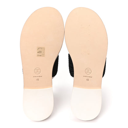 Chanel Raffia Lambskin CC Mules 40 Black White 6 of 10