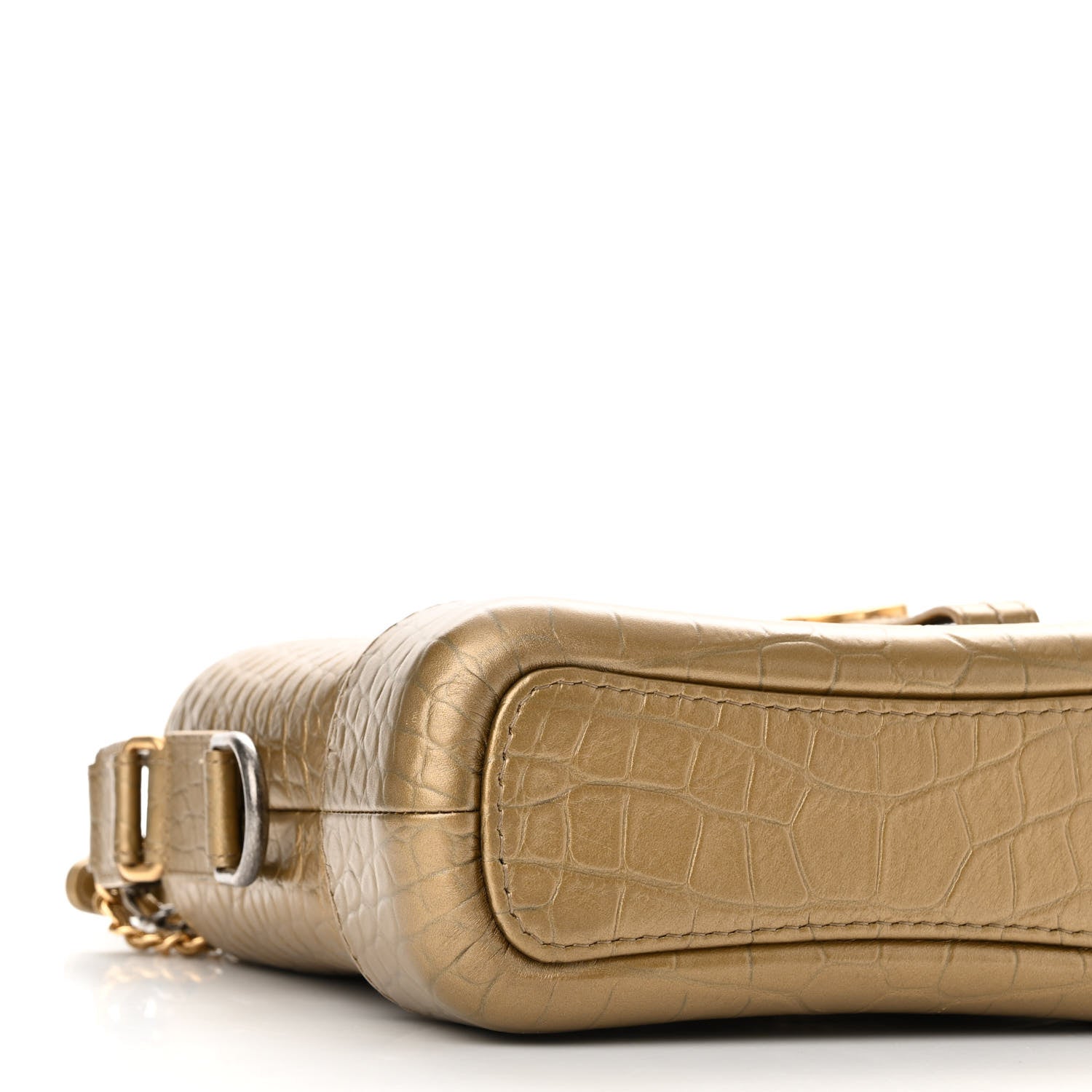 Chanel Metallic Calfskin Crocodile Embossed Cocodile Small Gabrielle Hobo Gold 9 of 10