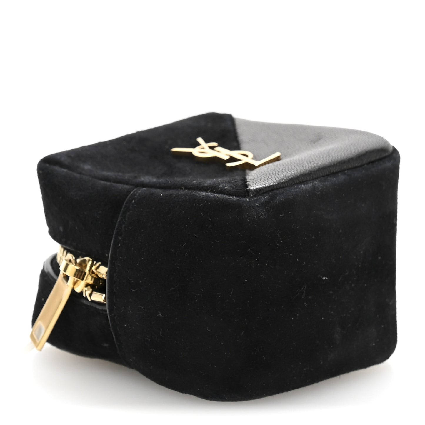 Suede Lambskin Jaime Cube Charm Keychain Black