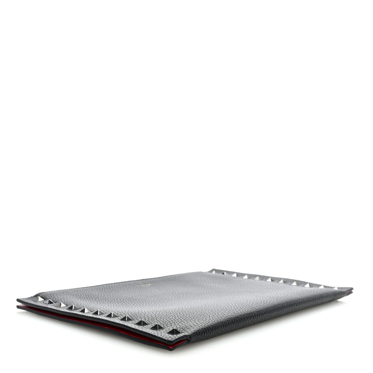Pebbled Calfskin Monochrome Large Rockstud Zip Pouch Black