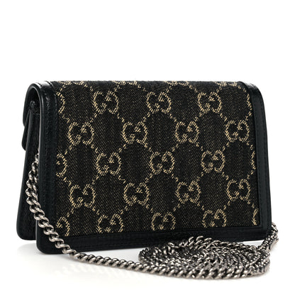 Gucci Jacquard Black Denim GG Monogram Super Mini Dionysus Shoulder Bag Black Ivory 2 of 9