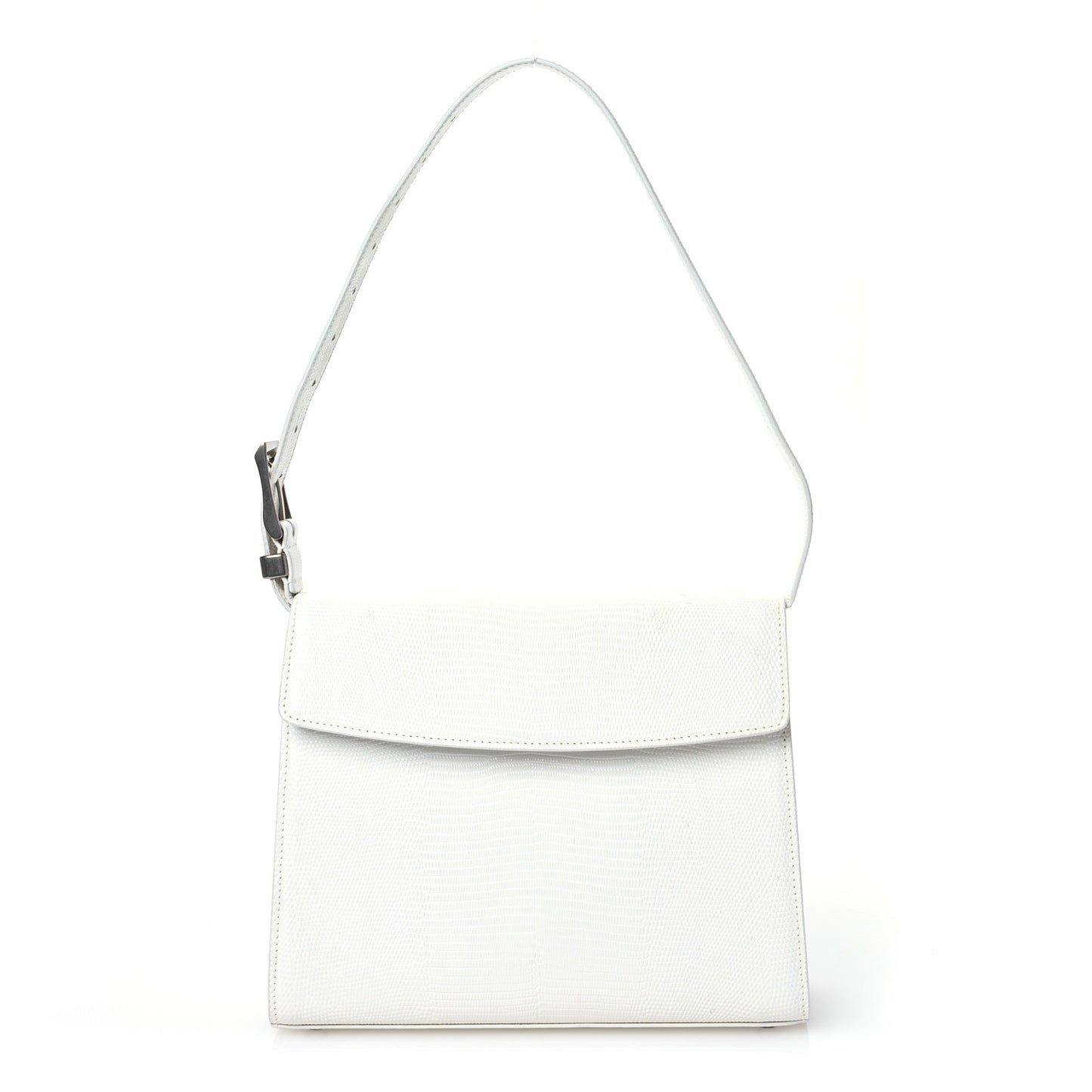 Patent Calfskin Lizard Embossed Medium Ghost Shoulder Bag Optic White