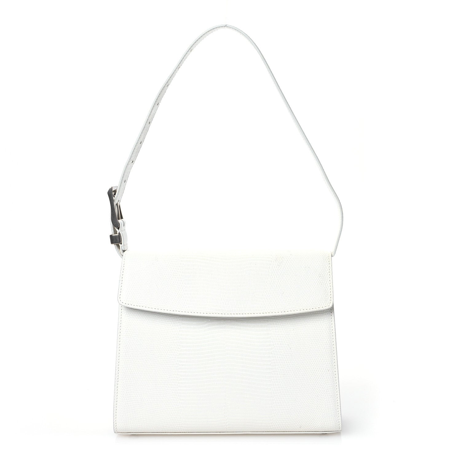 Balenciaga Patent Calfskin Lizard Embossed Medium Ghost Shoulder Bag Optic White 1 of 14