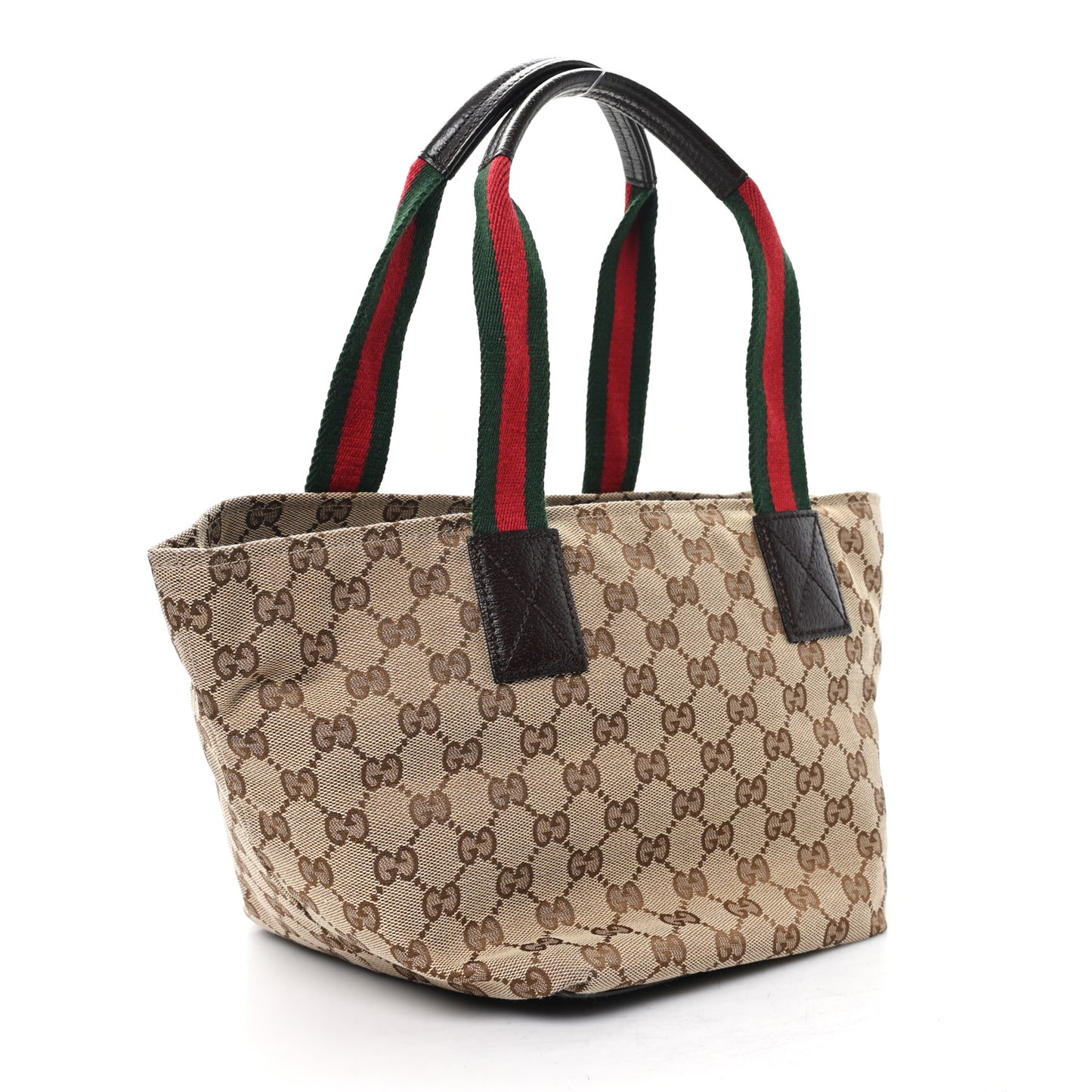 GG Monogram Medium Web Handle Bucket Tote Dark Brown