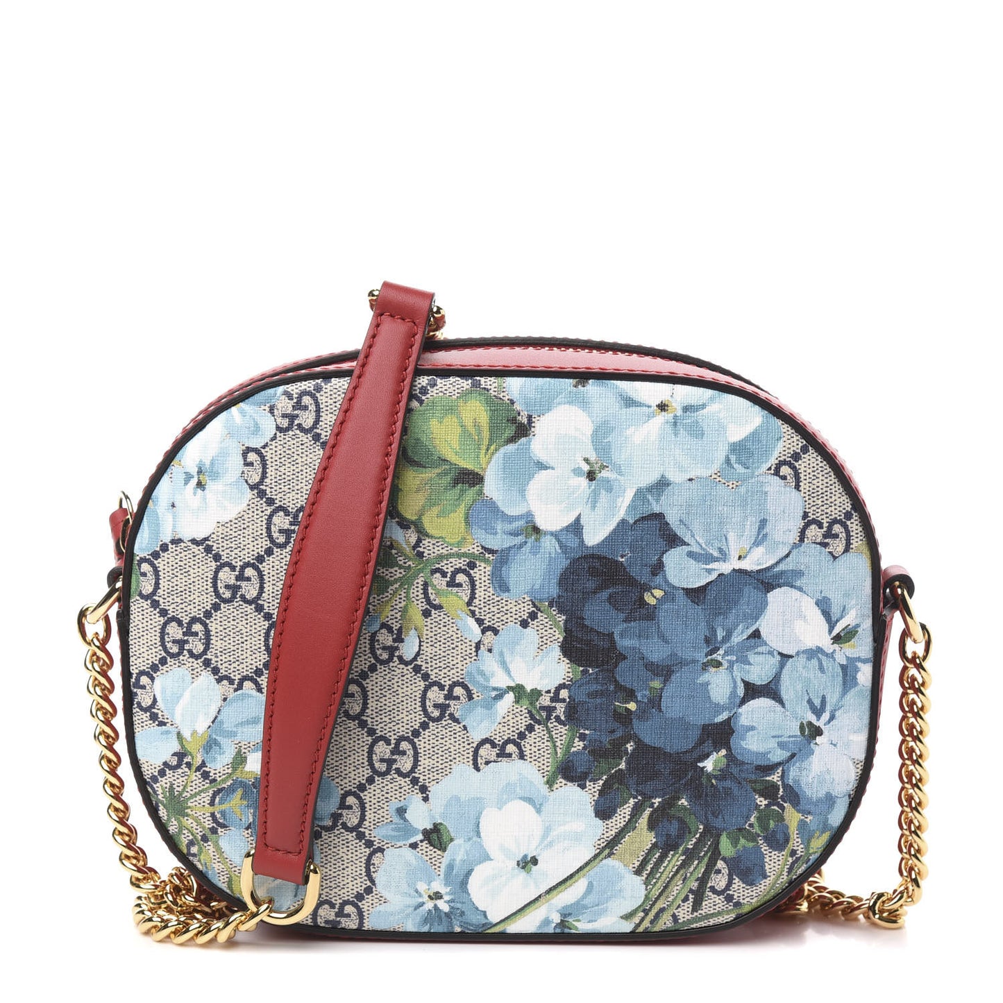 GG Supreme Monogram Blooms Mini Chain Shoulder Bag Beige Blue Navy Hibiscus Red