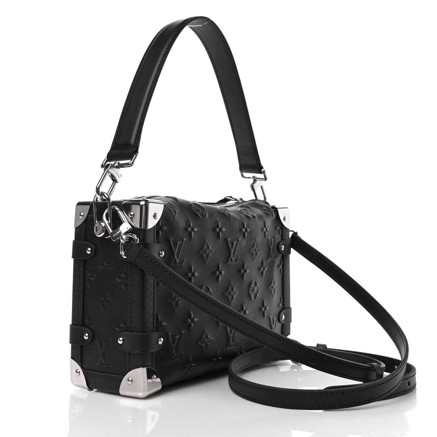 Calfskin Debossed Monogram Side Trunk Black