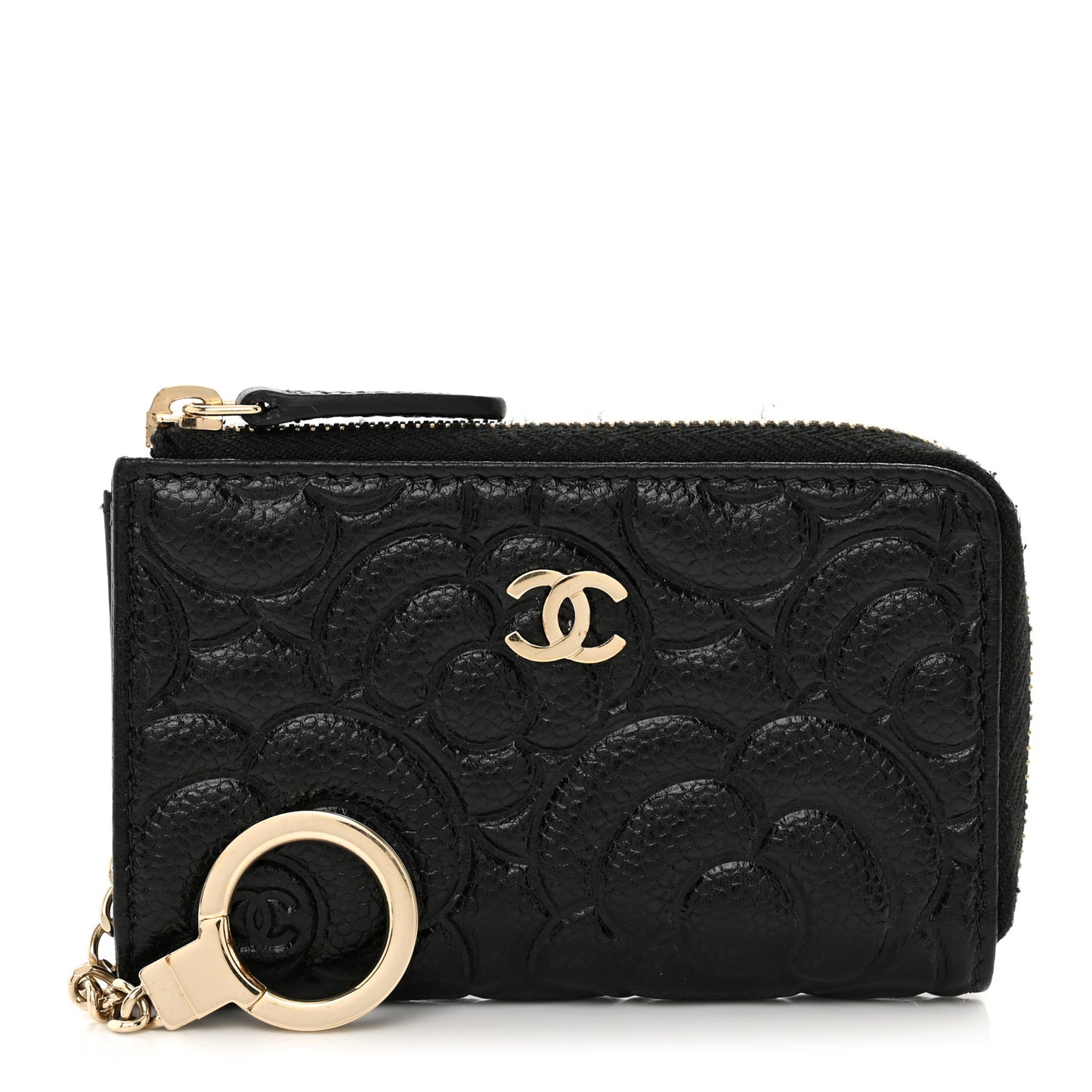 Caviar Camellia Embossed Key Holder Case Black