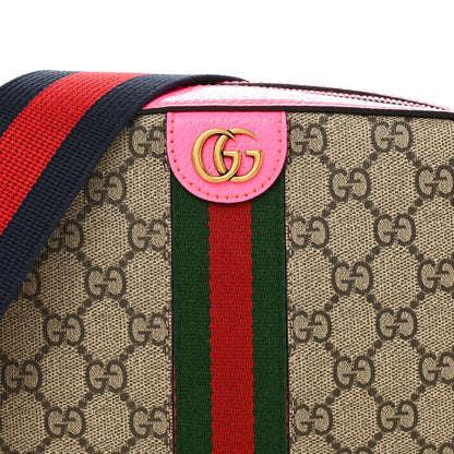 Gucci GG Supreme Monogram Textured Dollar Calfskin Web Ophidia Small Crossbody Bag Beige Ebony Fuchsia 8 of 13