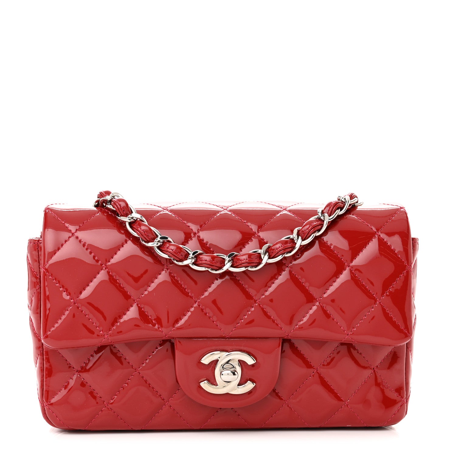 Chanel Patent Calfskin Quilted Mini Rectangular Flap Red 1 of 11