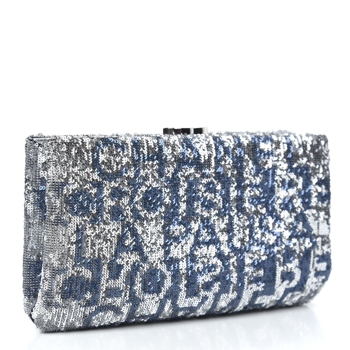Sequin Satin Embroidered La Pausa Evening Clutch Silver Blue