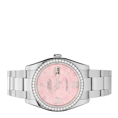 Rolex Stainless Steel Diamond 36mm Oyster Perpetual Datejust Watch Pink Flowers 116244 2 of 5