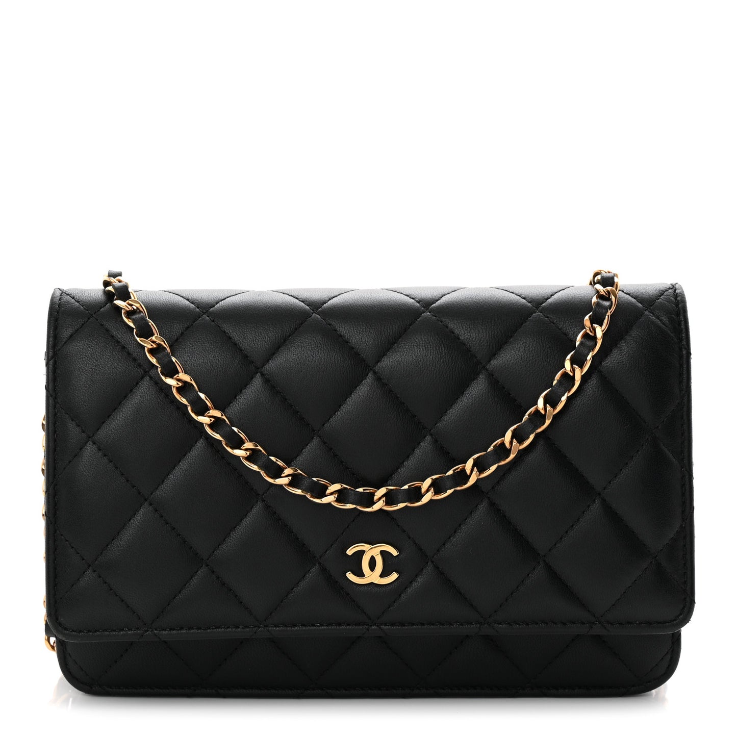 Lambskin Quilted Wallet On Chain WOC Black