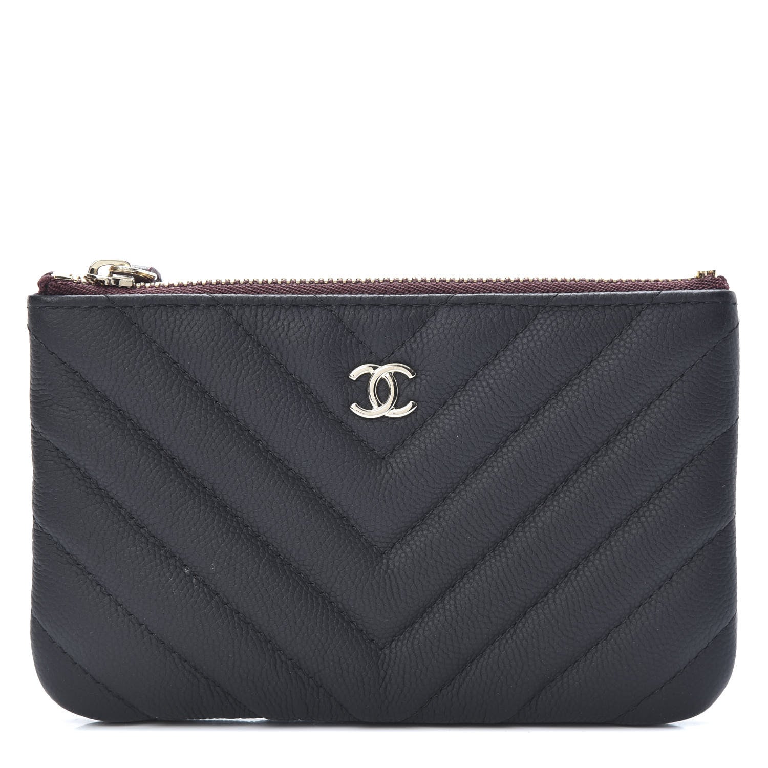 Chanel Caviar Chevron Quilted Small Cosmetic Case Black 1 of 9