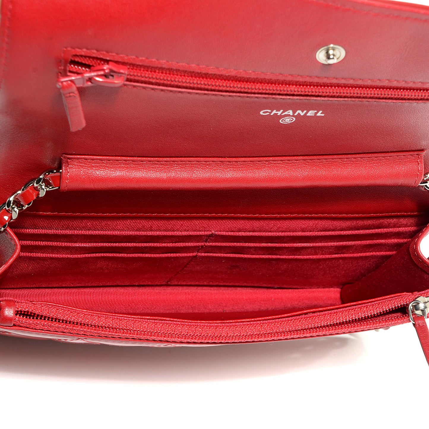 Patent Quilted Wallet On Chain WOC Red