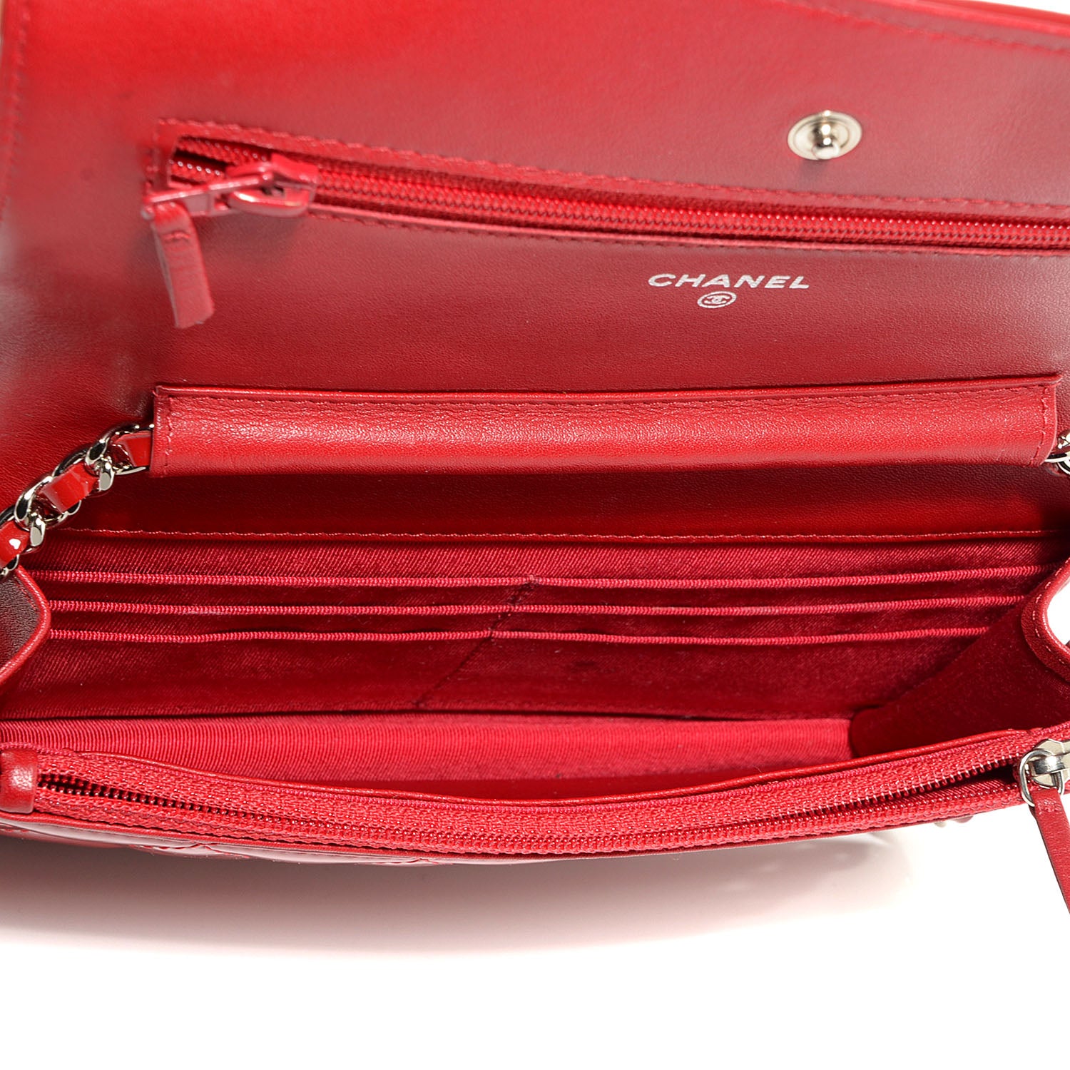 Chanel Patent Quilted Wallet On Chain WOC Red 5 of 8