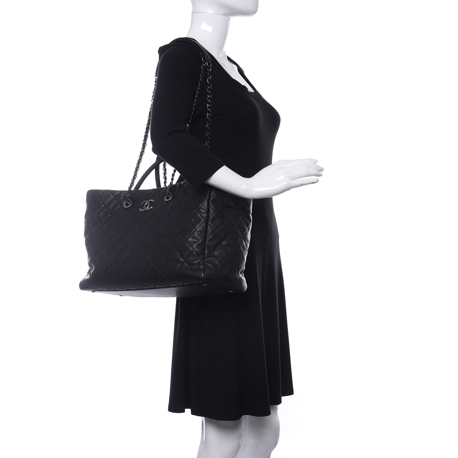 Chanel Caviar Lizard Quilted Large Coco Handle Shopping Tote Black 2 of 10