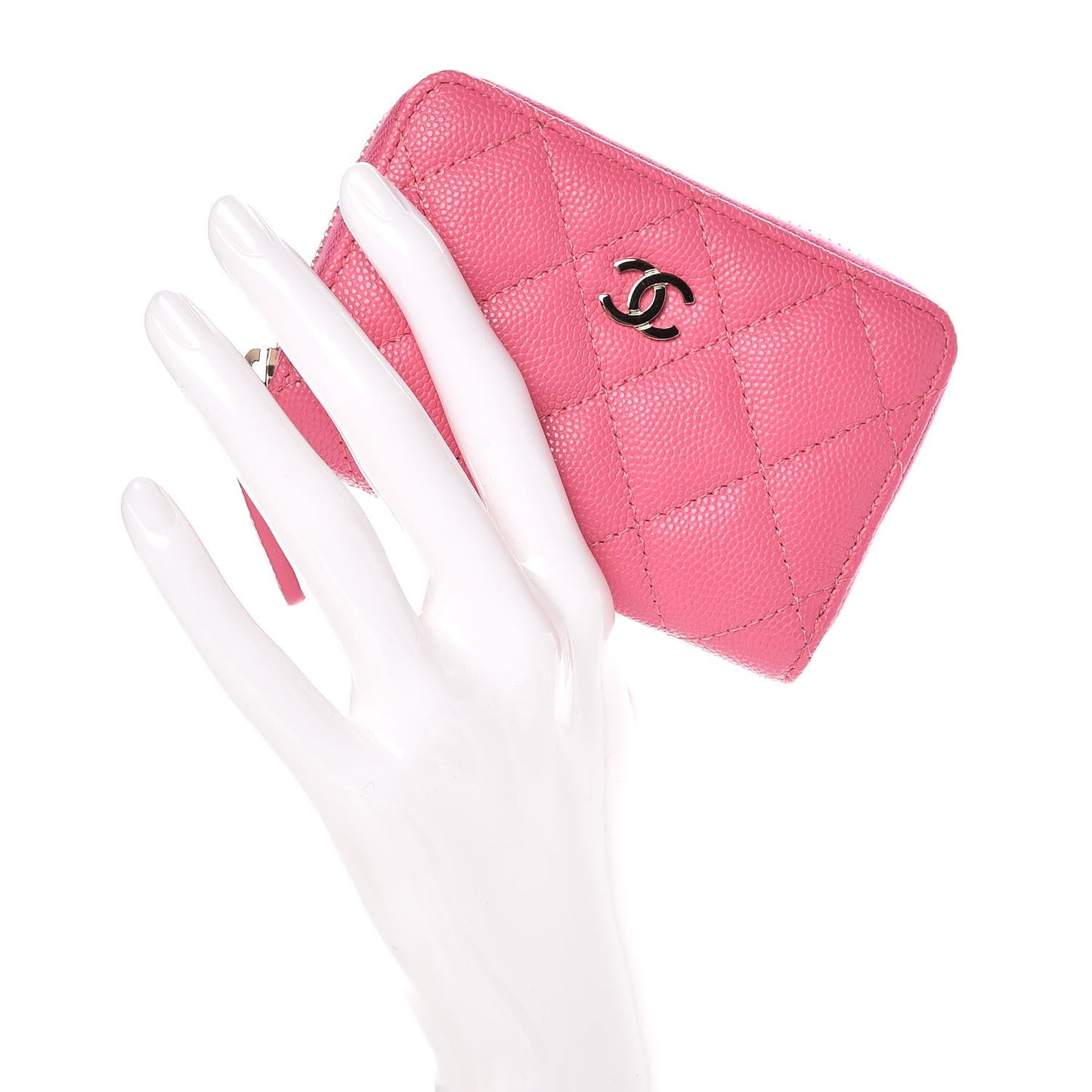 Caviar Quilted Zip Coin Purse Pink
