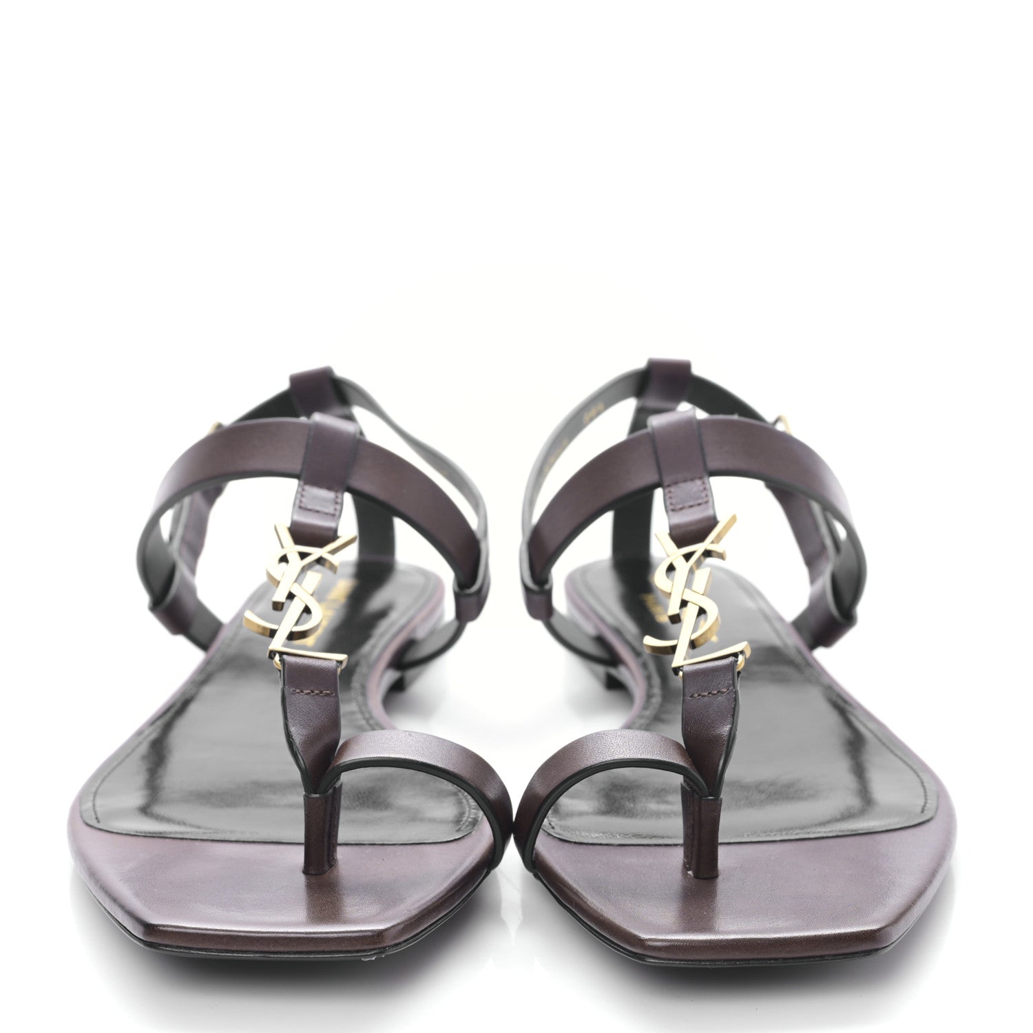 Saint Laurent Calfskin Cassandra Monogram Sandals 39.5 Brown 2 of 9