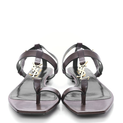 Saint Laurent Calfskin Cassandra Monogram Sandals 39.5 Brown 2 of 9