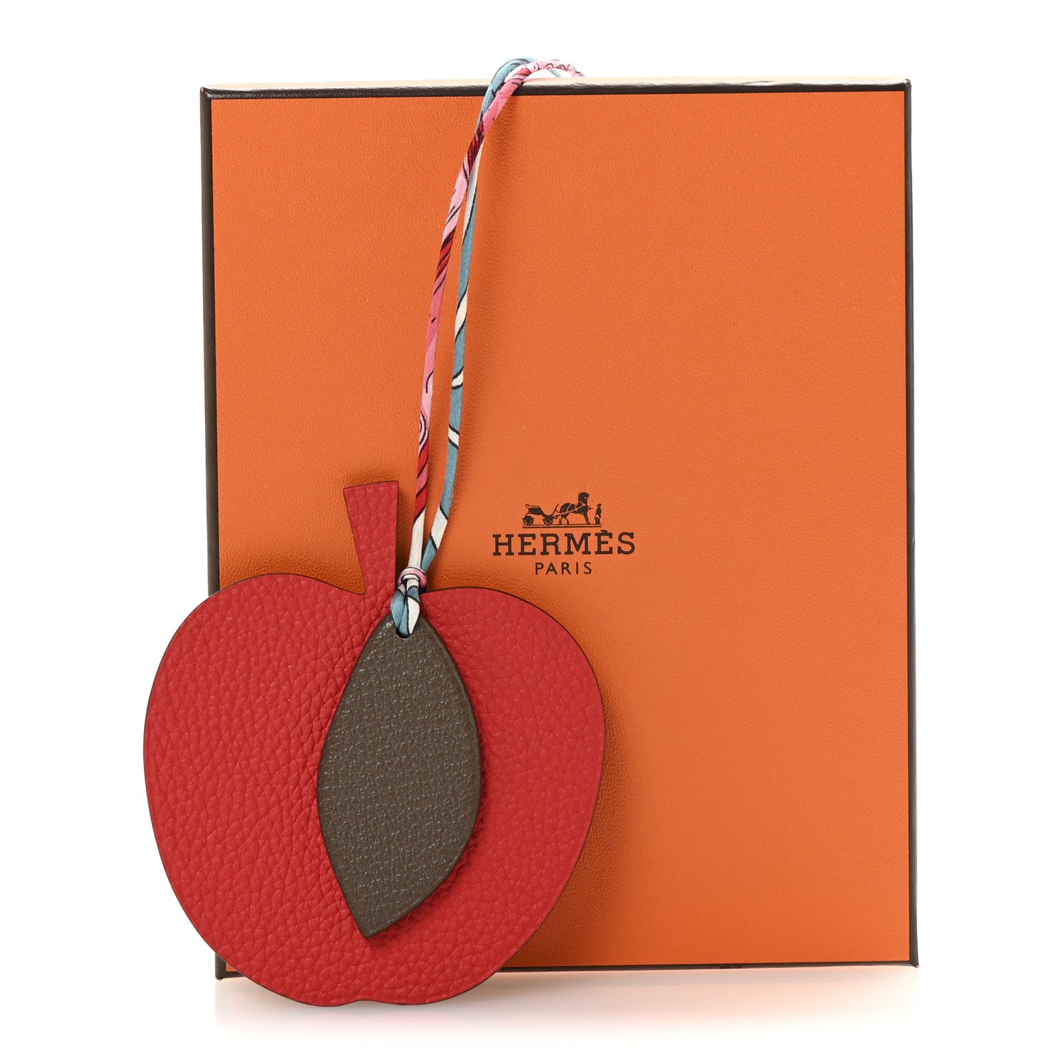 Hermes Taurillon Clemence Chevre Mysore Silk Petit H Apple Leaf Bag Charm Rouge Multicolor 5 of 5