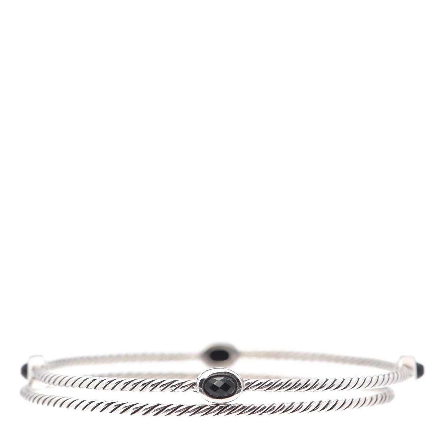 Sterling Silver Black Onyx Color Classics Bangle Bracelet Set of 2