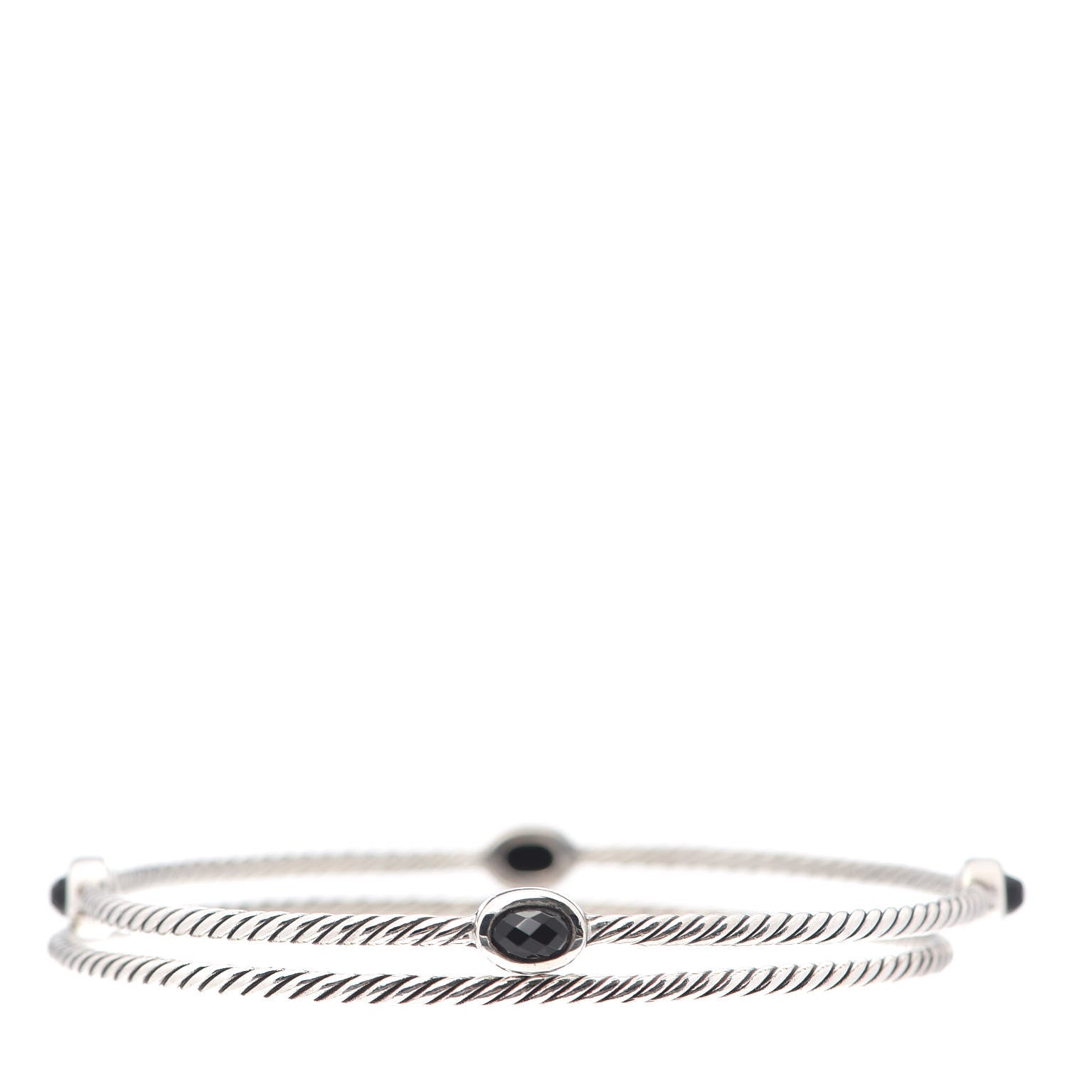 David Yurman Sterling Silver Black Onyx Color Classics Bangle Bracelet Set of 2 1 of 4