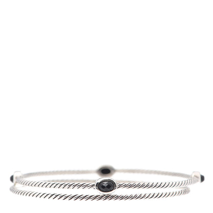 David Yurman Sterling Silver Black Onyx Color Classics Bangle Bracelet Set of 2 1 of 4