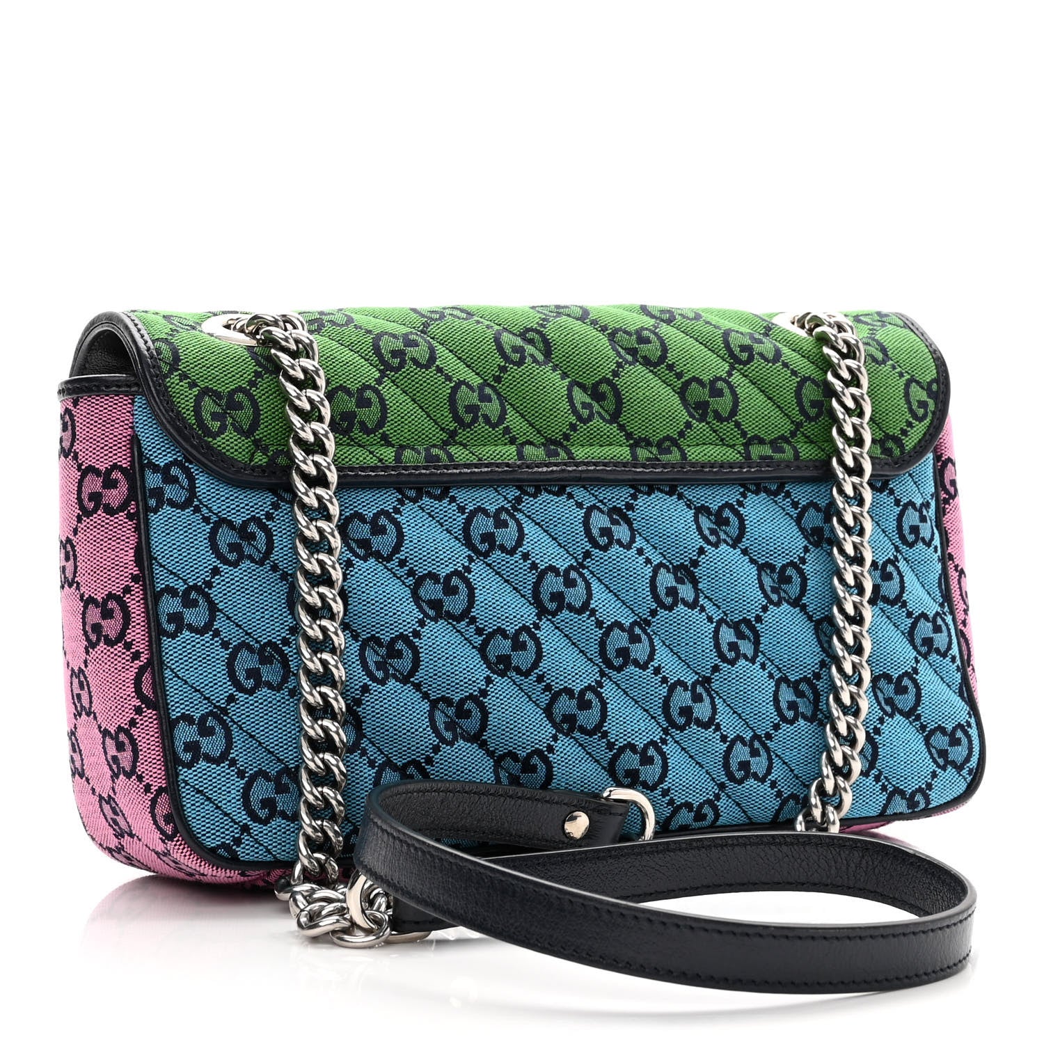 Gucci Monogram Multicolor Matelasse Diagonal Small GG Marmont Shoulder Bag Green Blue Yellow Light Blue Pink 3 of 10
