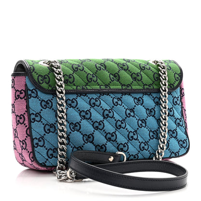 Gucci Monogram Multicolor Matelasse Diagonal Small GG Marmont Shoulder Bag Green Blue Yellow Light Blue Pink 3 of 10